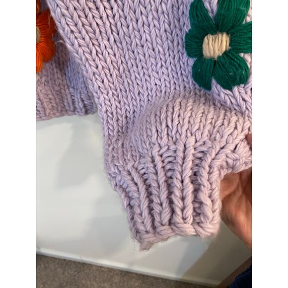 Chicwish Embroidered Floral Chunky Knit Cardigan Sweater Lilac Women's - Picture 7 of 14